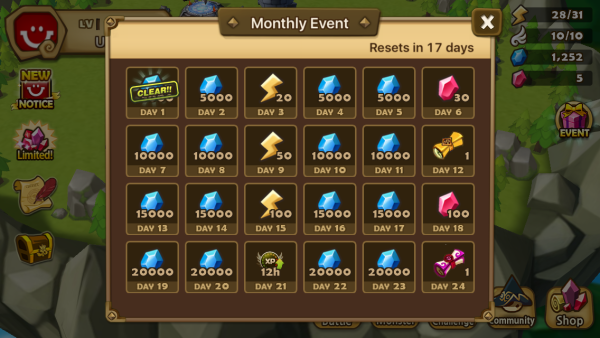 Summoners War’s daily login calendar is a classic way of bringing progressive elements to daily appointment mechanics.