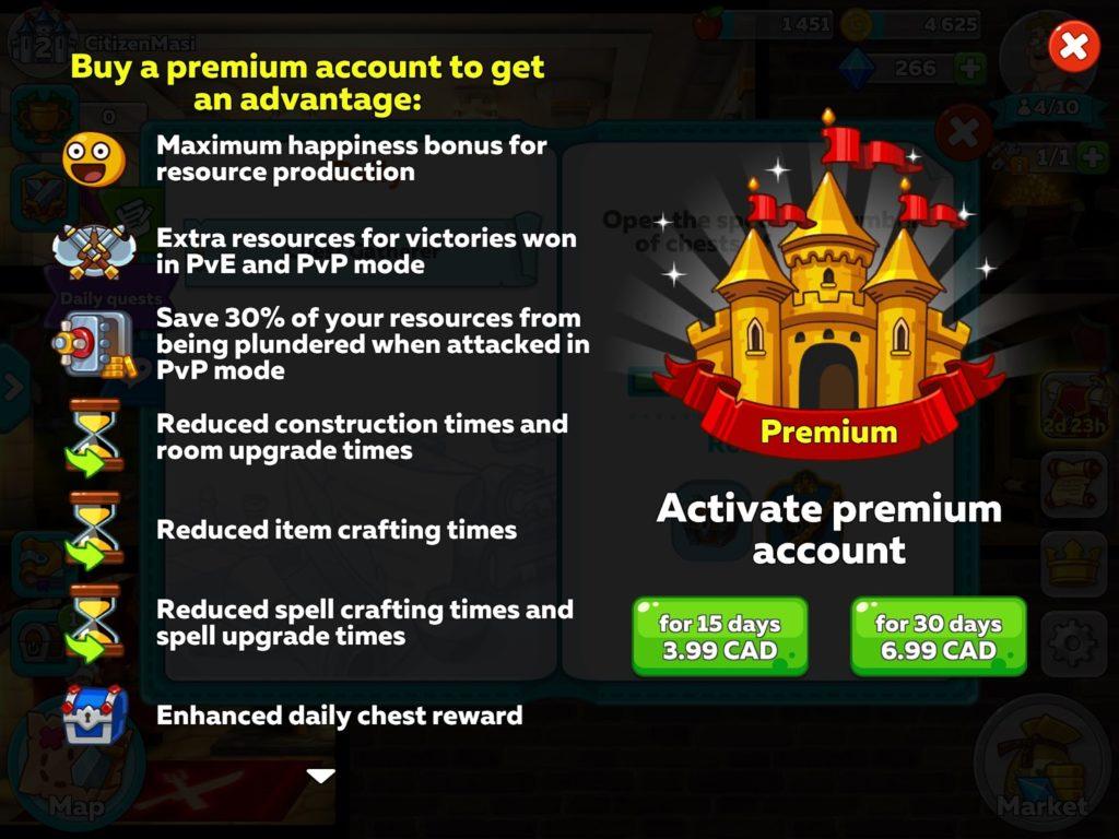 Prerium account offer in Hustle Castle: Medieval Life