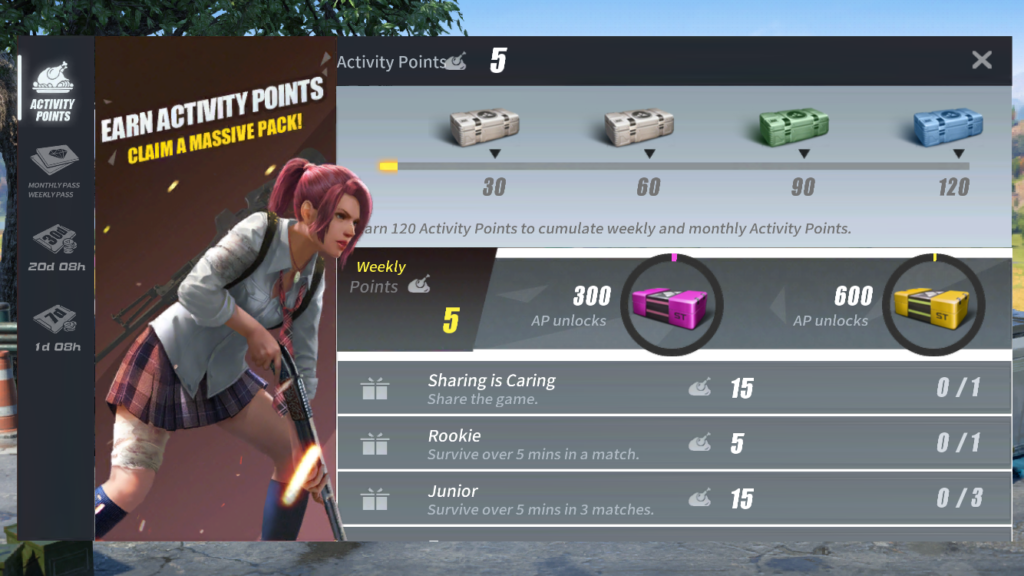 Periodical Rewards in Rules of Survival as appointment mechanics to keep players in game