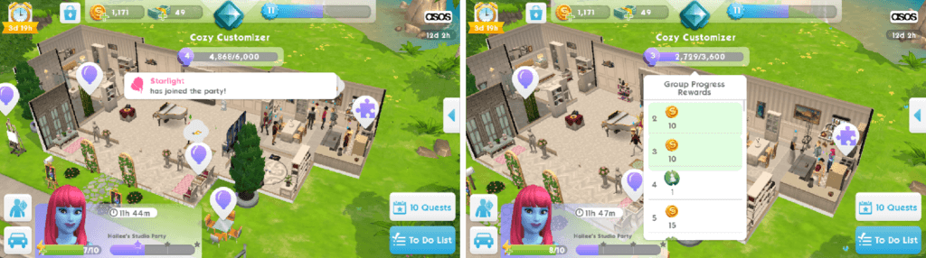 Sims Mobile implemented co-op tasks in the form of "Parties"