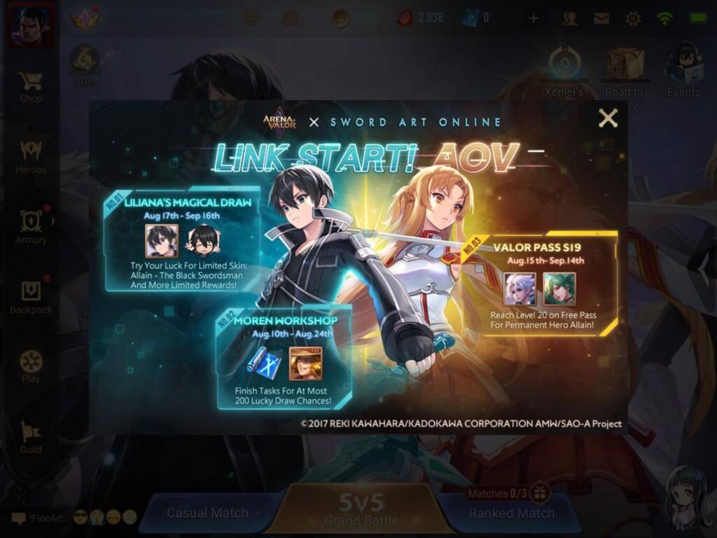 Arena of Valor and Sword Art Online collaboration event