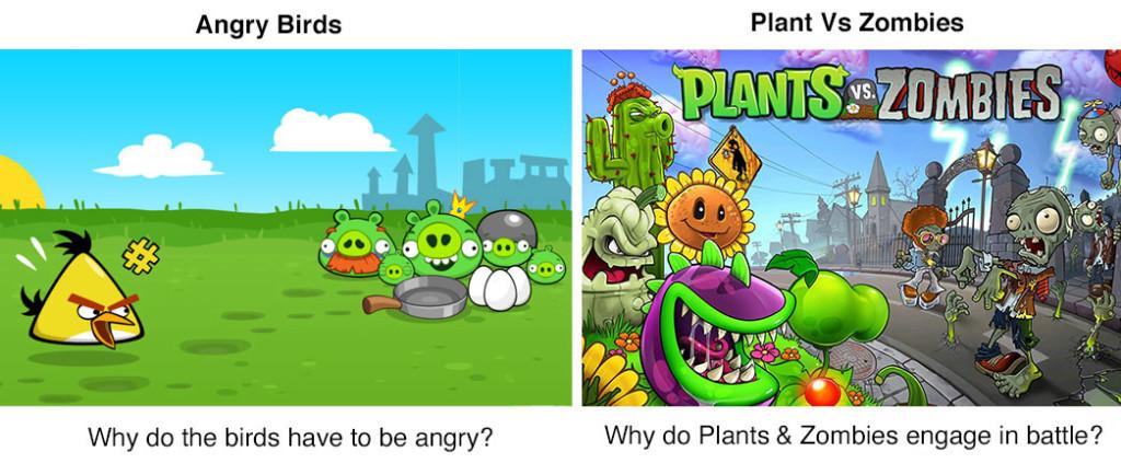 Storytelling in Angry Birds and Plants vs Zombies