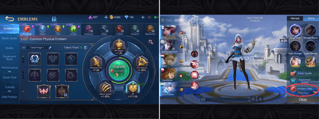 Emblem system in Mobile Legends