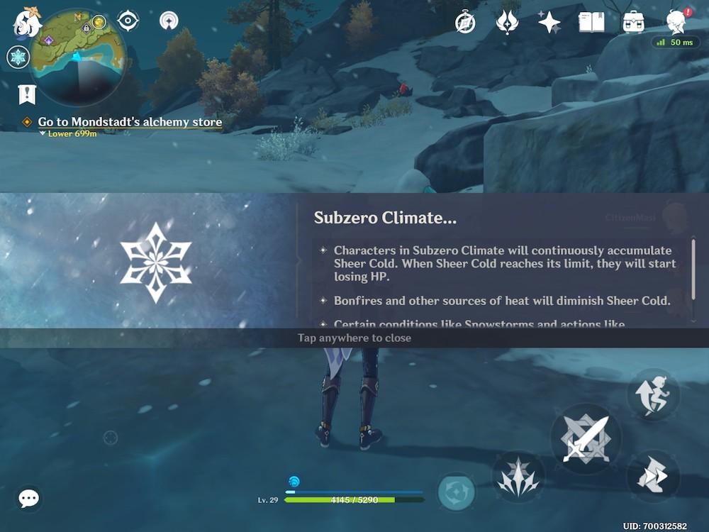 Mobile game Genshin Impact Subzero climate mechanic