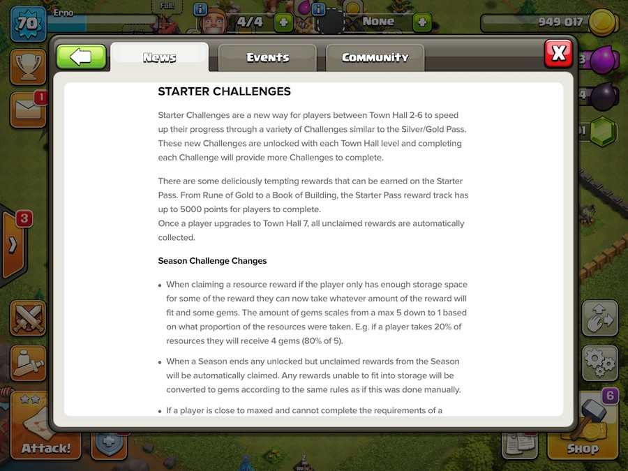 Clash of Clans' Starter Challenges feature