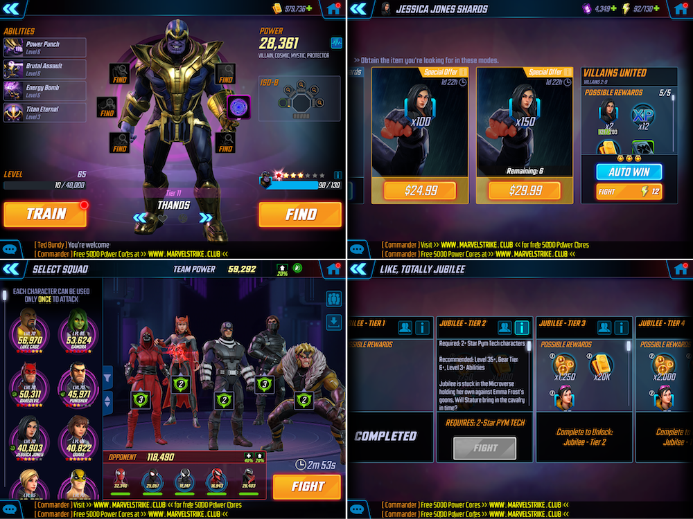 Marvel Strike Force character collection elements