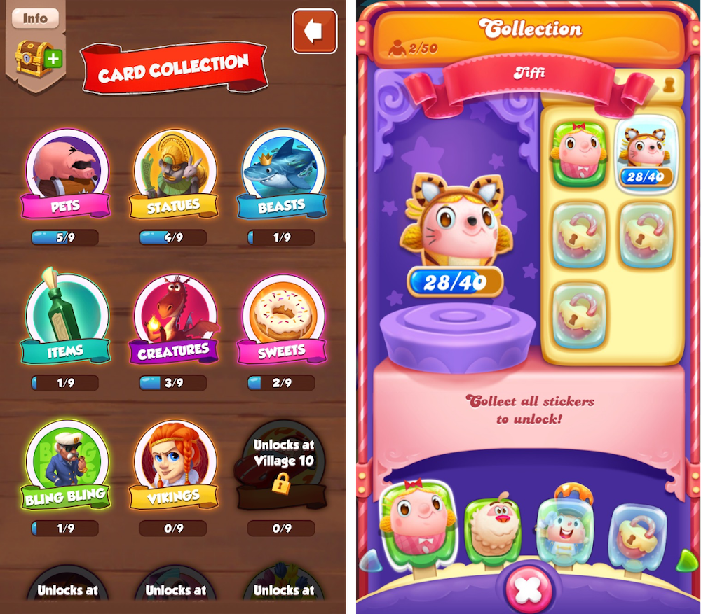 Collectible items in Coin Masters and Candy Crush Friends Saga