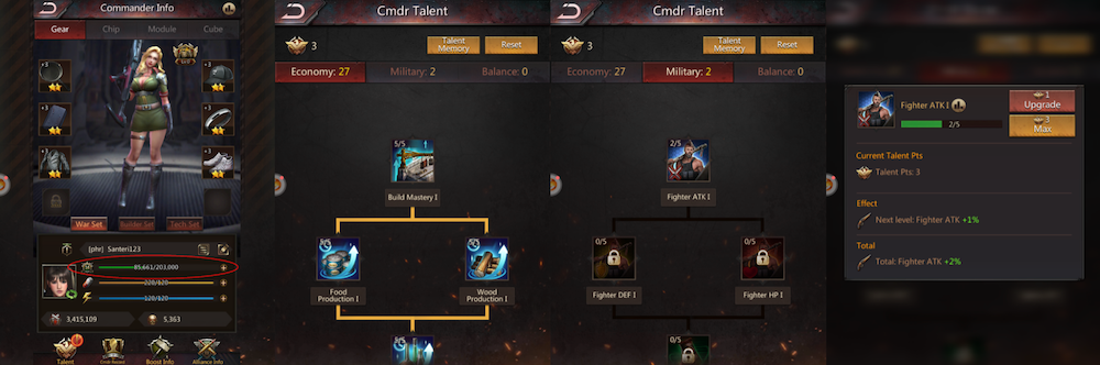 Player Talent System in mobile games