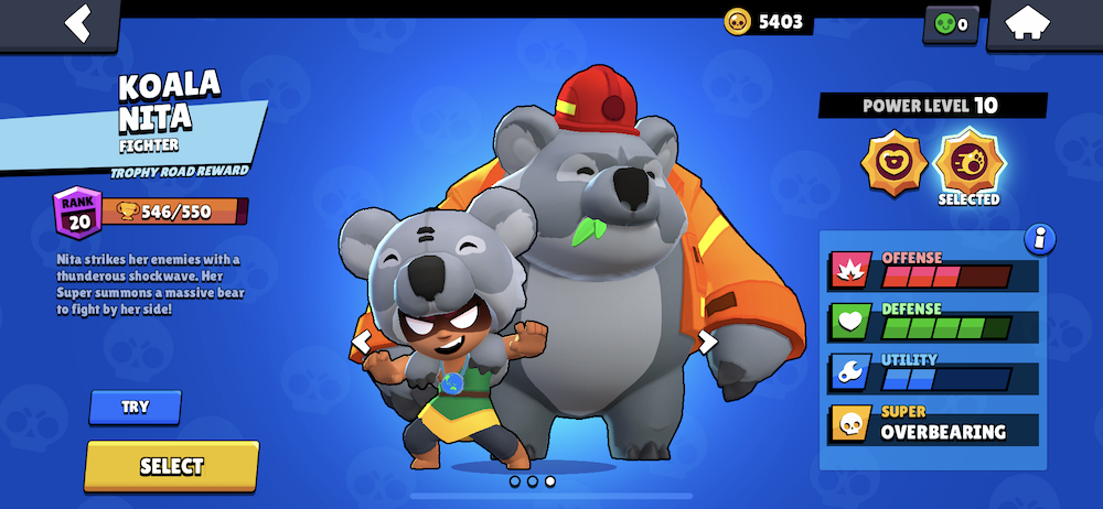 The Koala Nita skin from Brawl Stars's charity event