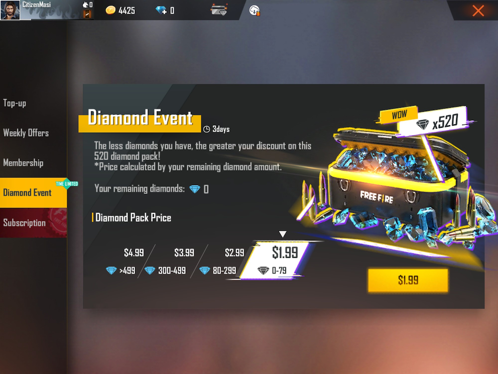 Garena Free Fire – Diamond Event