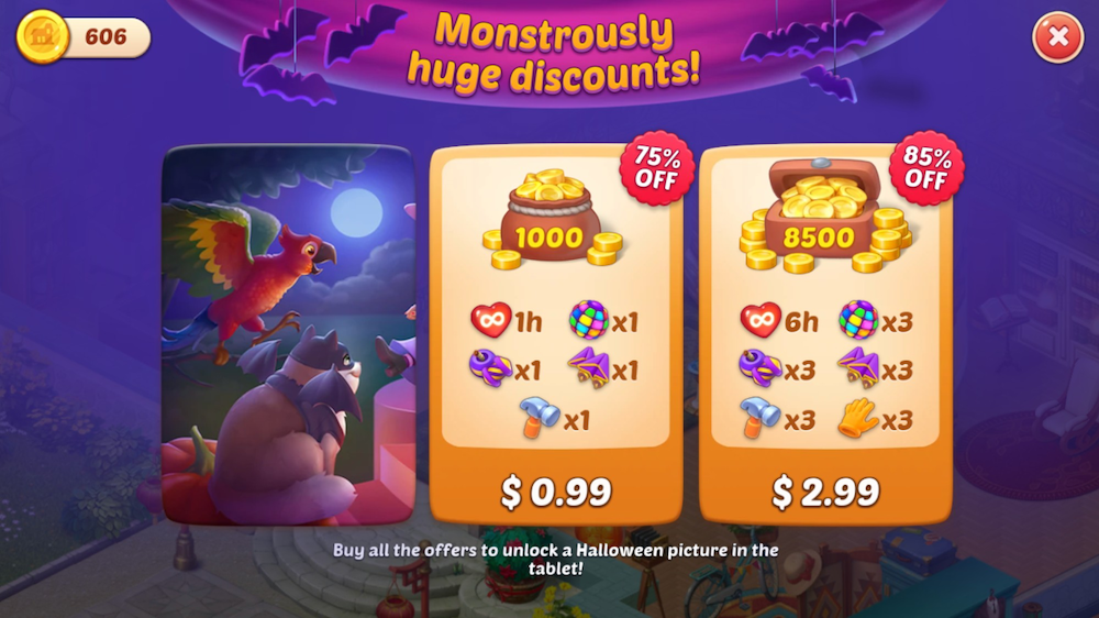 Homescapes – Buy all the IAP offers for a special reward