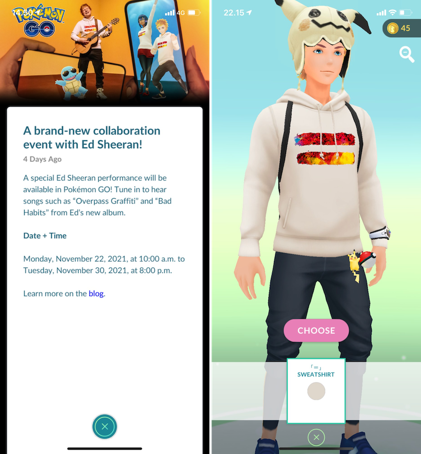 The Pokémon Go and Ed Sheeran collaboration event included, for example, a sweatshirt with the album "=" logo on it