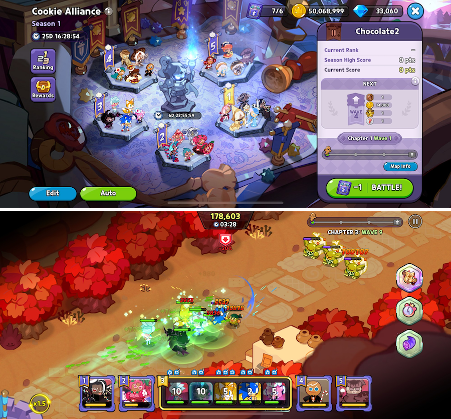 In Cookie Run: Kingdom's Cookie Alliance PvE mode, players make up five teams and attempt fighting on a long list of enemy waves.