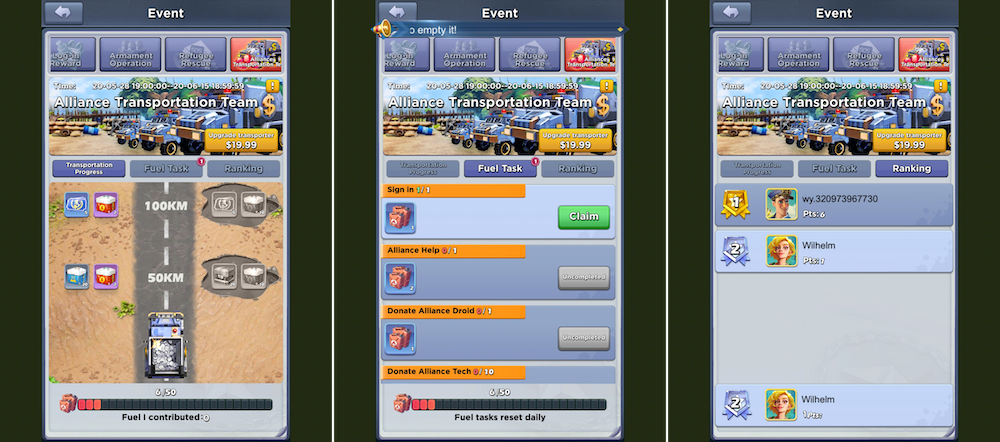 Alliance Transportation Team event in Top War