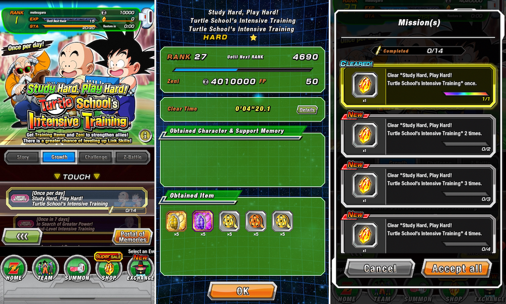 Dragon Ball Z Dokkan Battle, Intensive Training benefits.