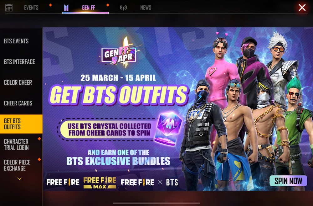 With the Garena Free Fire x BTS collaboration, players could get exclusive BTS-themed outfits for their character.