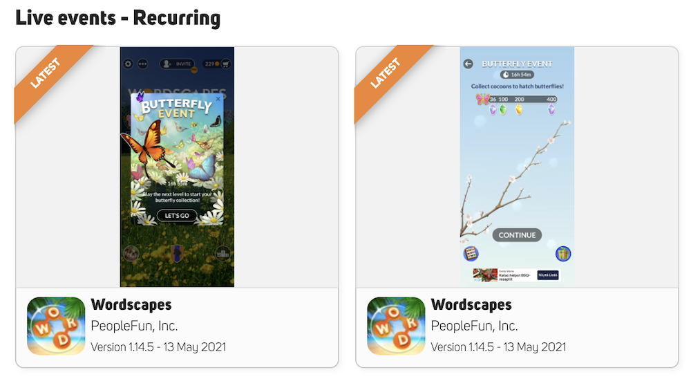 Word mobile games' live events