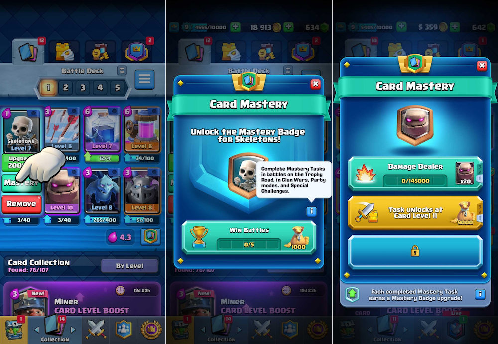 Clash Royale got a new type of progression vector, Card Masteries.

