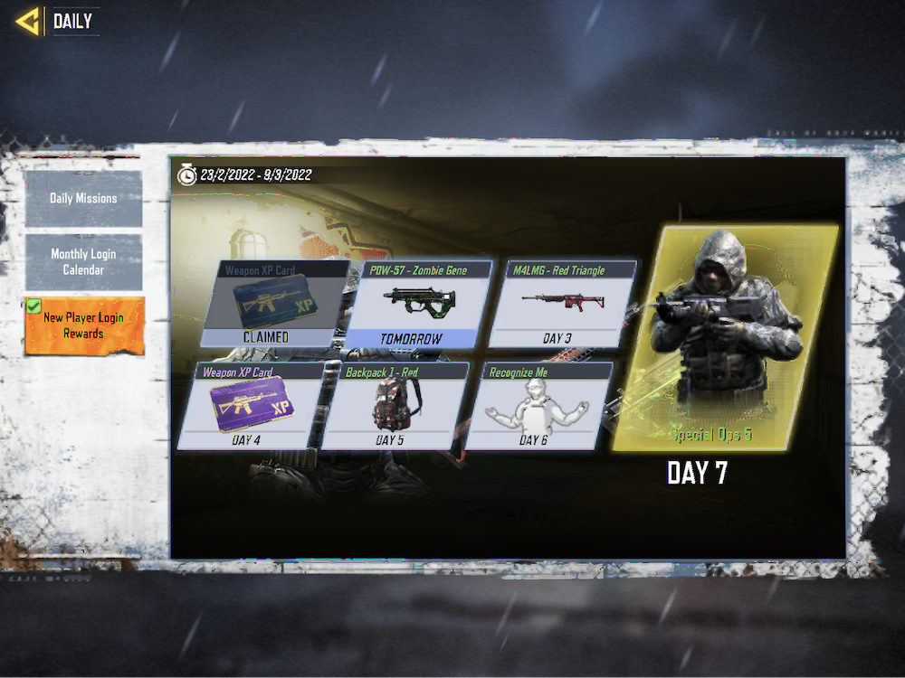 Call of Duty: Mobile, New Player Login rewards