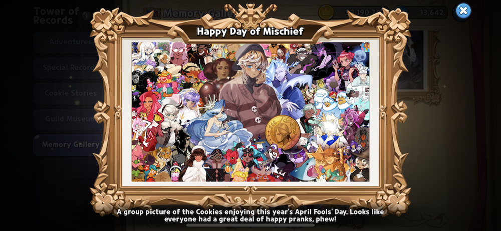 Detective character Almond Cookie got a dramatic new look for April Fools. Players got a digital poster to commemorate the event, too. 
