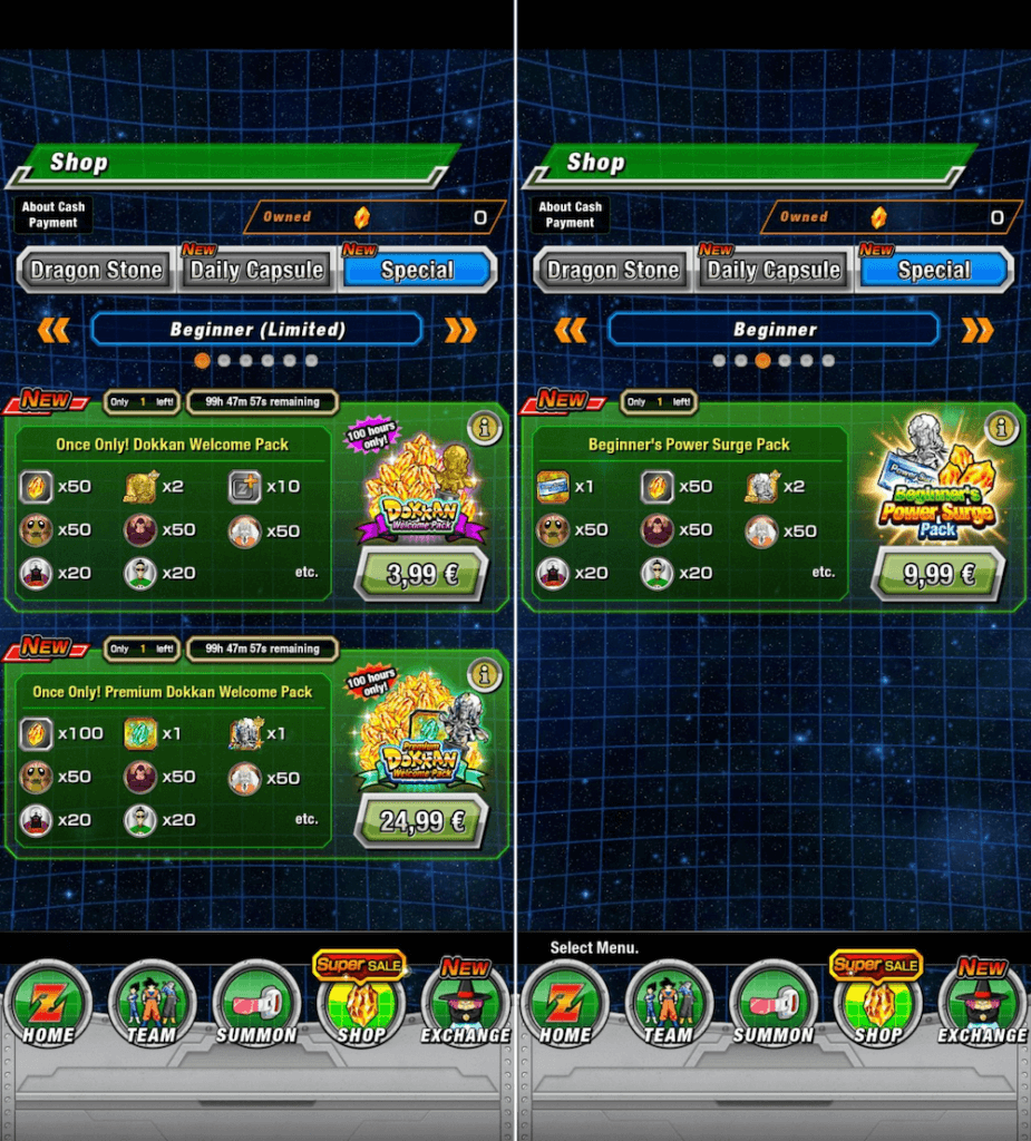 Dragon Ball Z Dokkan Battle: Limited-time new player bundles with upgrading materials