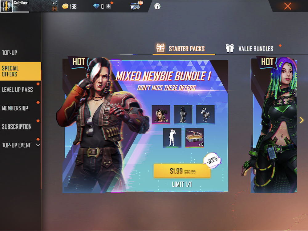 Garena Free Fire: Mixed Newbie Bundles