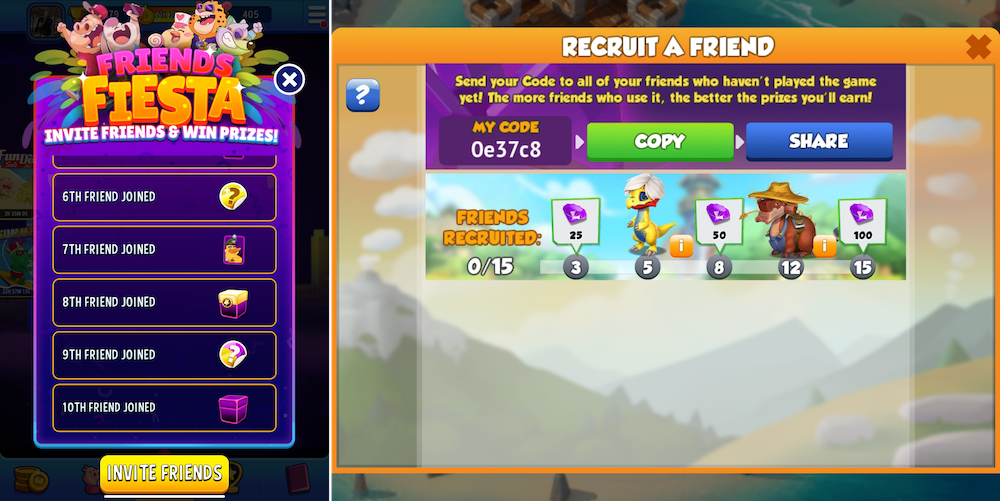 Match Masters and Dragon Mania Legends have progressive friend referral rewards
