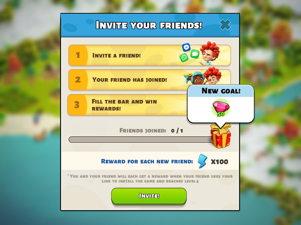 In addition to progressive friend invitation rewards, Family Island has separate rewards for inviting mates 