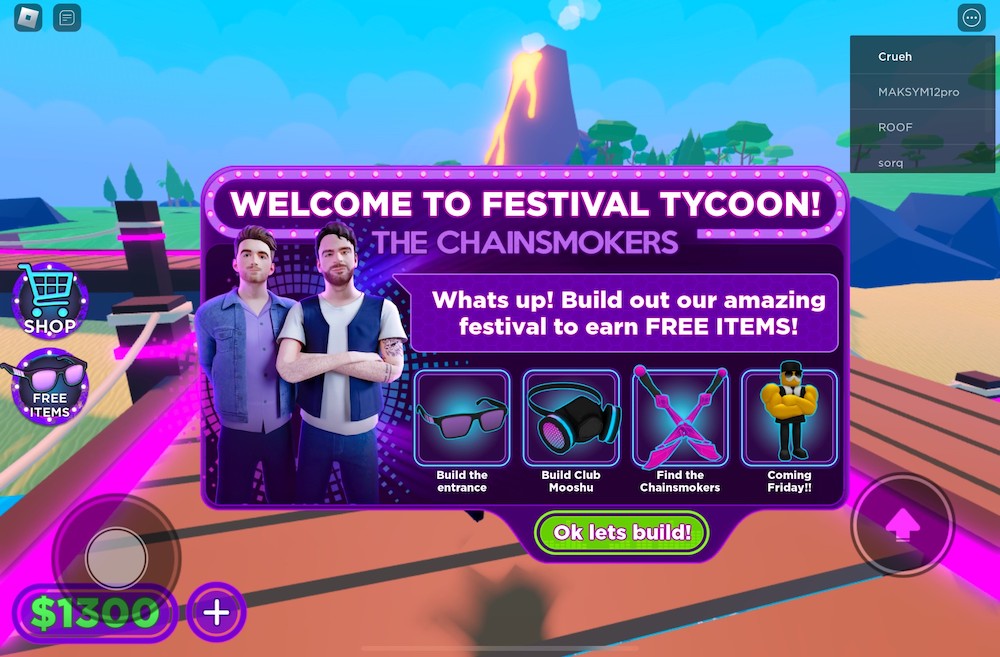Roblox's latest collaboration with The Chainsmokers added a permanent Chainsmokers World Experience mode, which mixes hybrid and tycoon gameplay mechanics.

