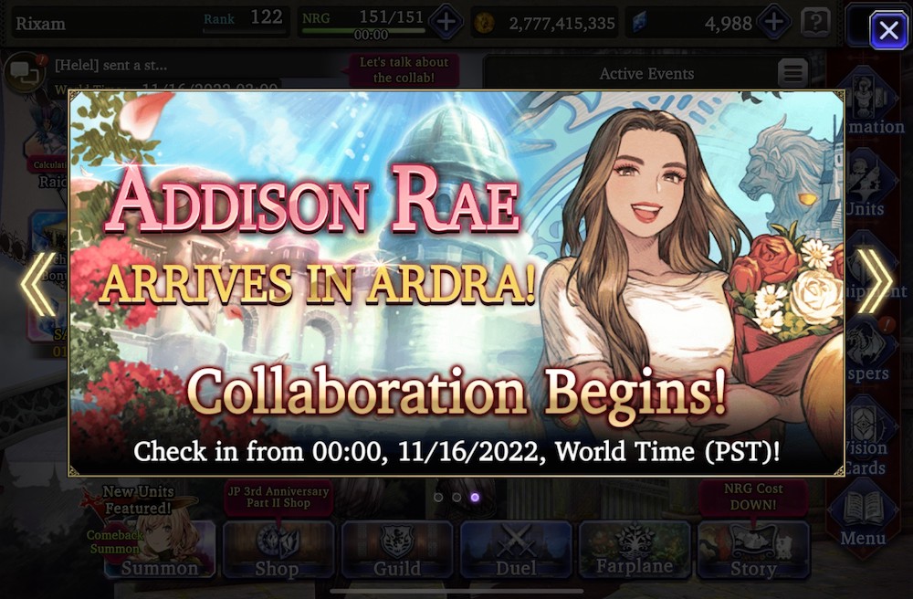 War of the Visions: Final Fantasy Brave Exvius collaborated with Tiktok influencer Allison Rae.