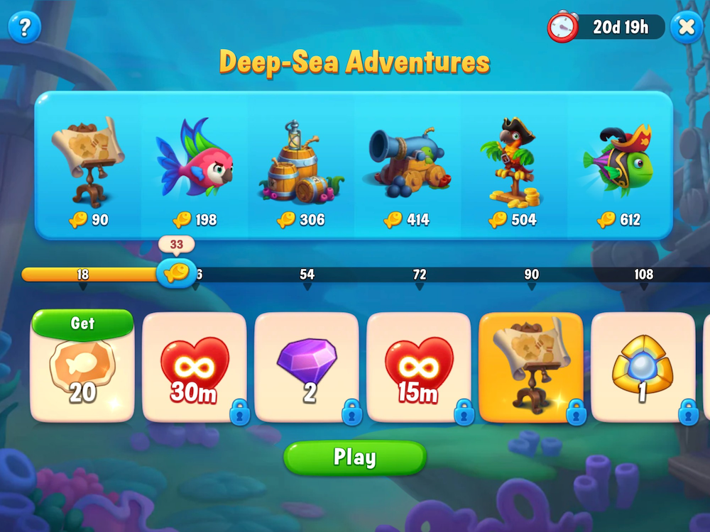 The rewards featured in Fishdom’s Deep-Sea Adventures event
