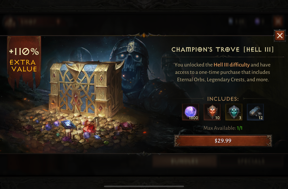 Diablo Immortal reward offer bundle