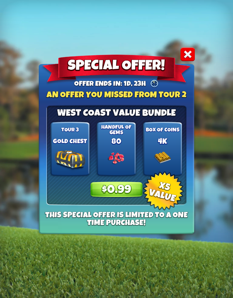Golf Clash’s IAP offer provides extra monetization opportunities even after a live event has ended.