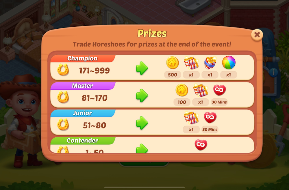 Matchington Mansion rewards every player that participates in the Matchington Derby race event. 
