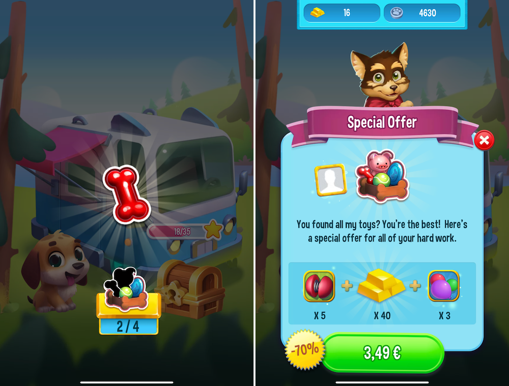 Reward-based IAP offer in Pet Rescue Saga