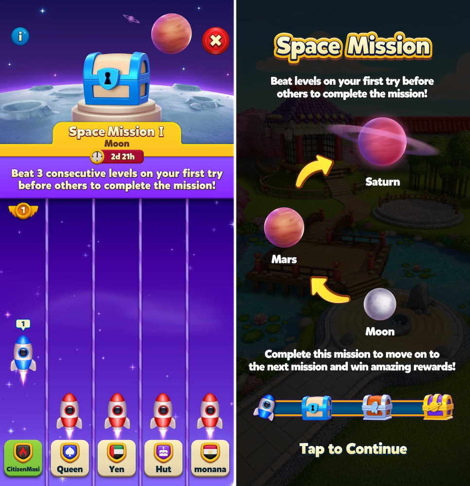 Royal Match introduced the Space Mission race event in July 2022.
