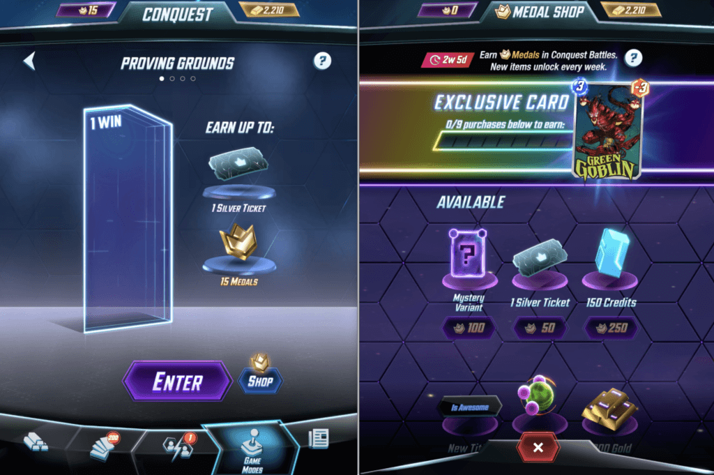 Marvel Snap’s Conquest Mode and Medal Shop.