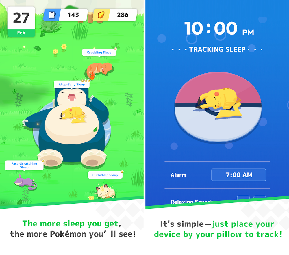 Different Pokémon appear depending on the quality of a player's sleep