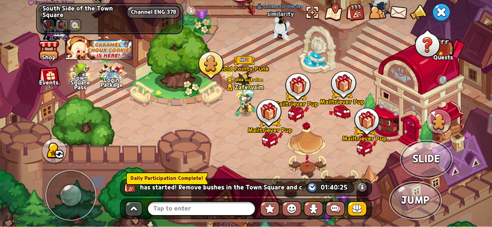 CookieRun: Kingdom added a hangout area called Town Square, which features recurring task events taking place every two hours
