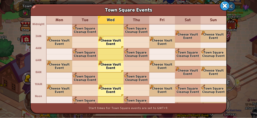 CookieRun: Kingdom added a hangout area called Town Square, which features recurring task events taking place every two hours
