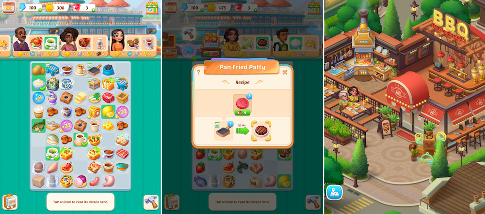 Core gameplay and the renovation meta in Flambé: Merge and Cook 
