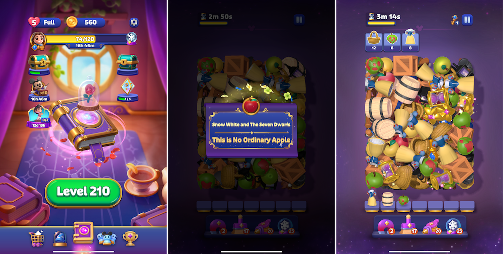 Disney Magic Match 3D’s main menu and core gameplay