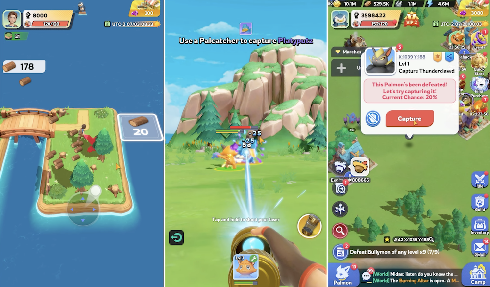 Combat and resource management in Palmon: Survival