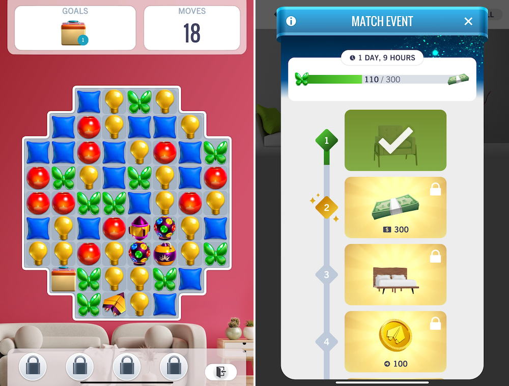 Design Home’s new match3 minigame and related reward track
