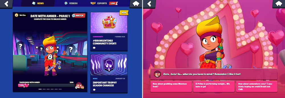 Brawl Stars held a Valentine’s-themed event where players had virtual dates with characters
