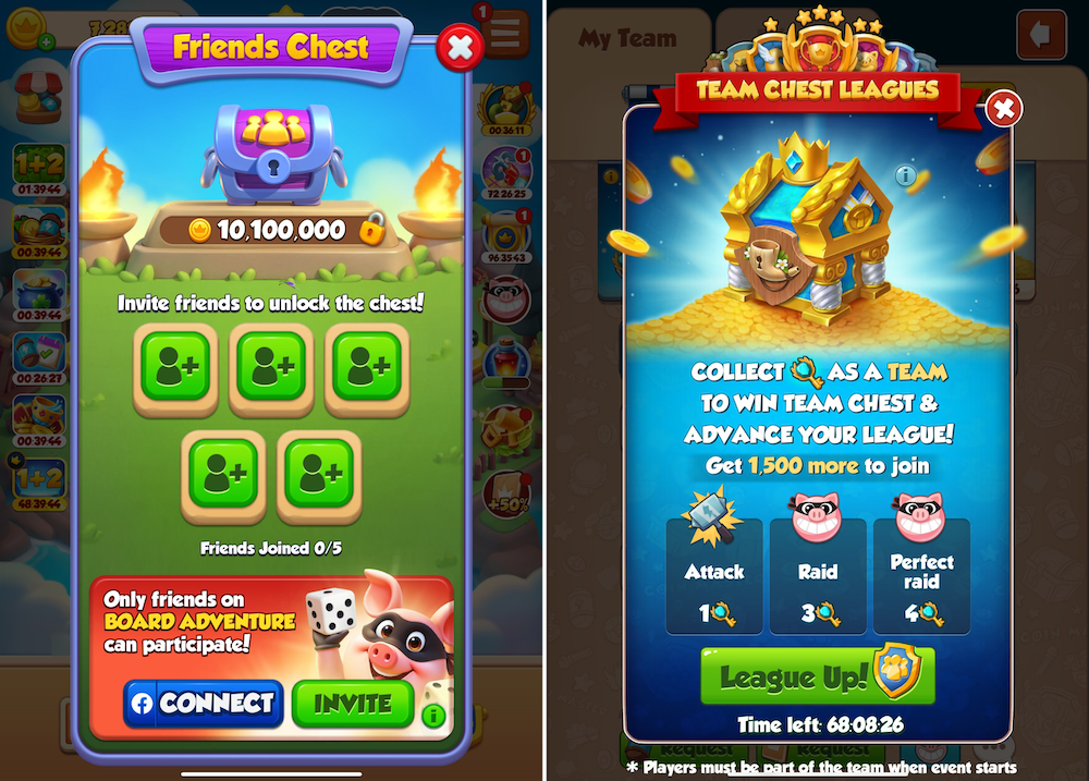 Coin Master: Board Adventure uses more permanent social features, such as Teams.
