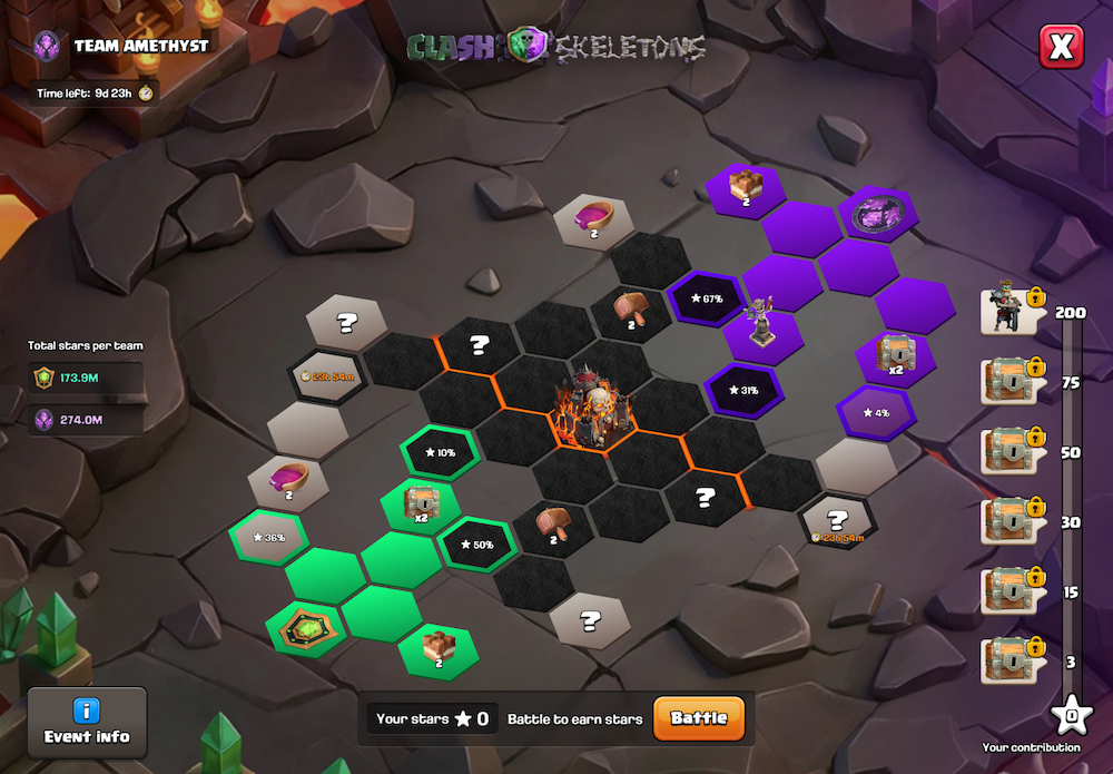 The map-conquering format in Clash of Clans’ Clash vs Skeletons Event