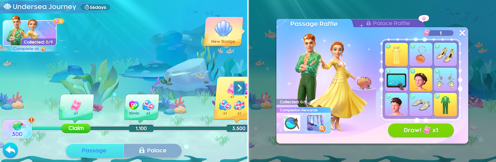 Reward Track and Raffle view in Project Makeover’s Undersea Journey
