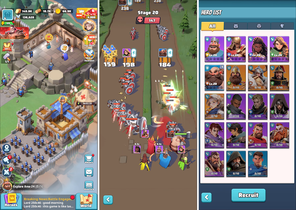 Top Lords with 4X base building, RPG character collection meta, and minigame levels as a casual hook