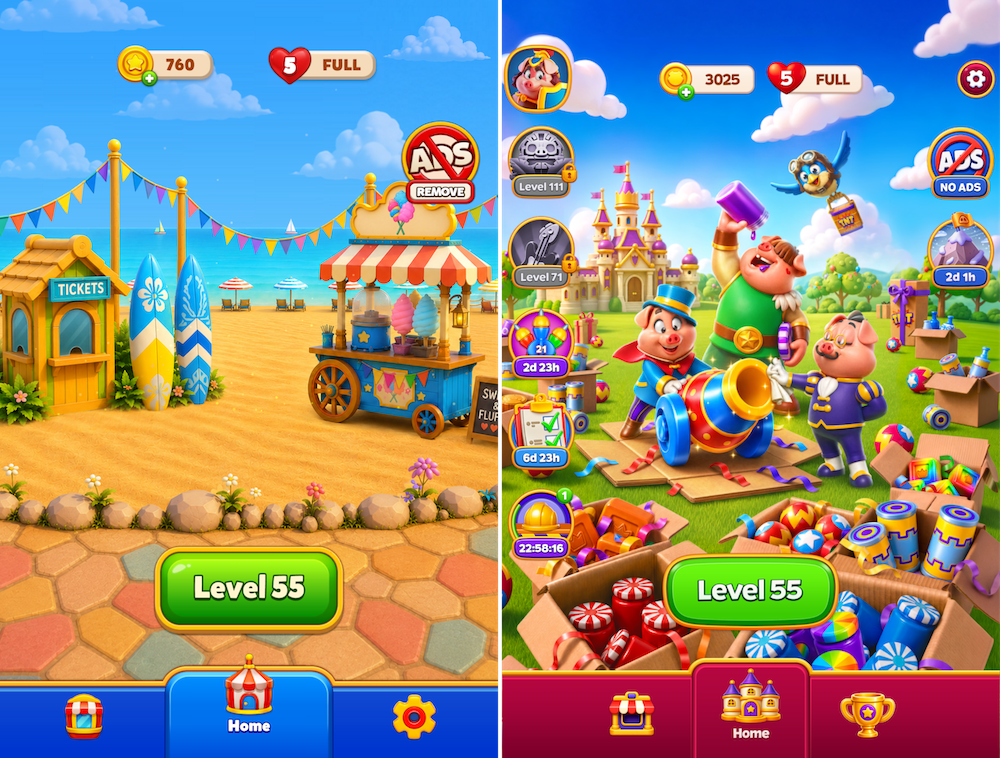 Main menu view of Smash Fest! and Royal Smash
